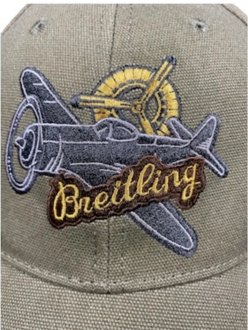 Breitling Watch Green Distressed Embroidered Aviator Plane Pilot Cap Hat Leather